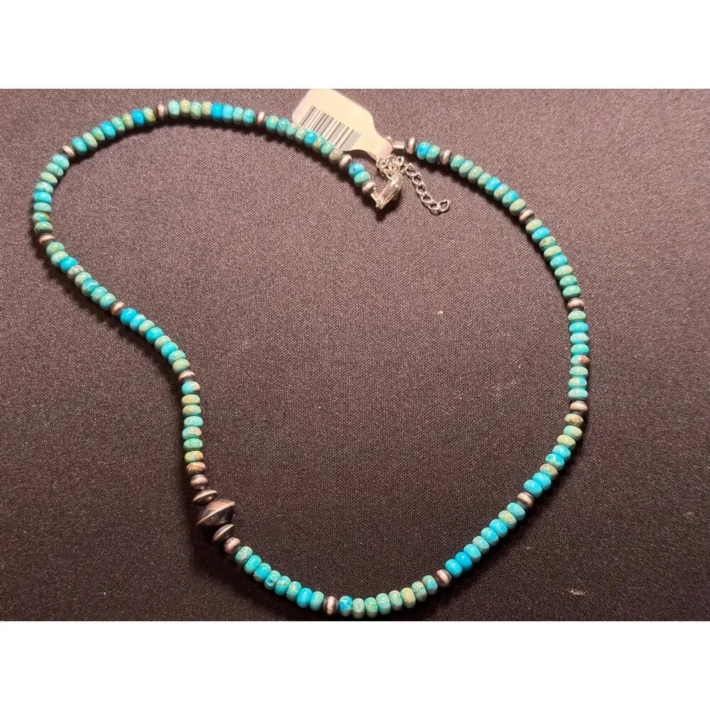 14in Navajo Pearl Turquoise and Silver Necklace 2in Ext